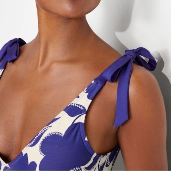 NWT Kate Spade Zigzag Floral Bow-Strap V-neck One-Piece Swimsuit Women’s Size XS - Picture 9 of 15